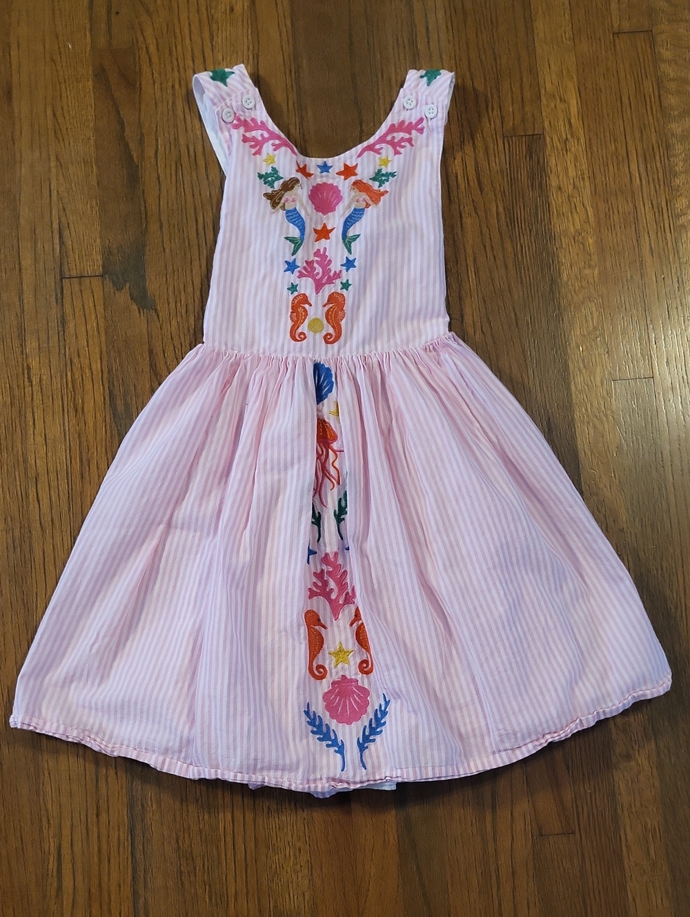 Mini Boden Pink Striped Embroidered Sundress